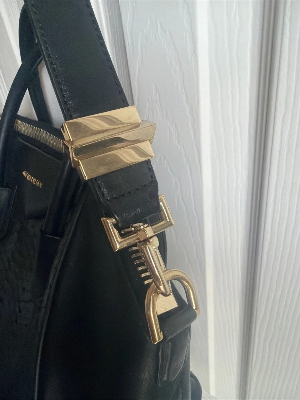 Givenchy Black Textured Leather Satchel with Gold Hardware